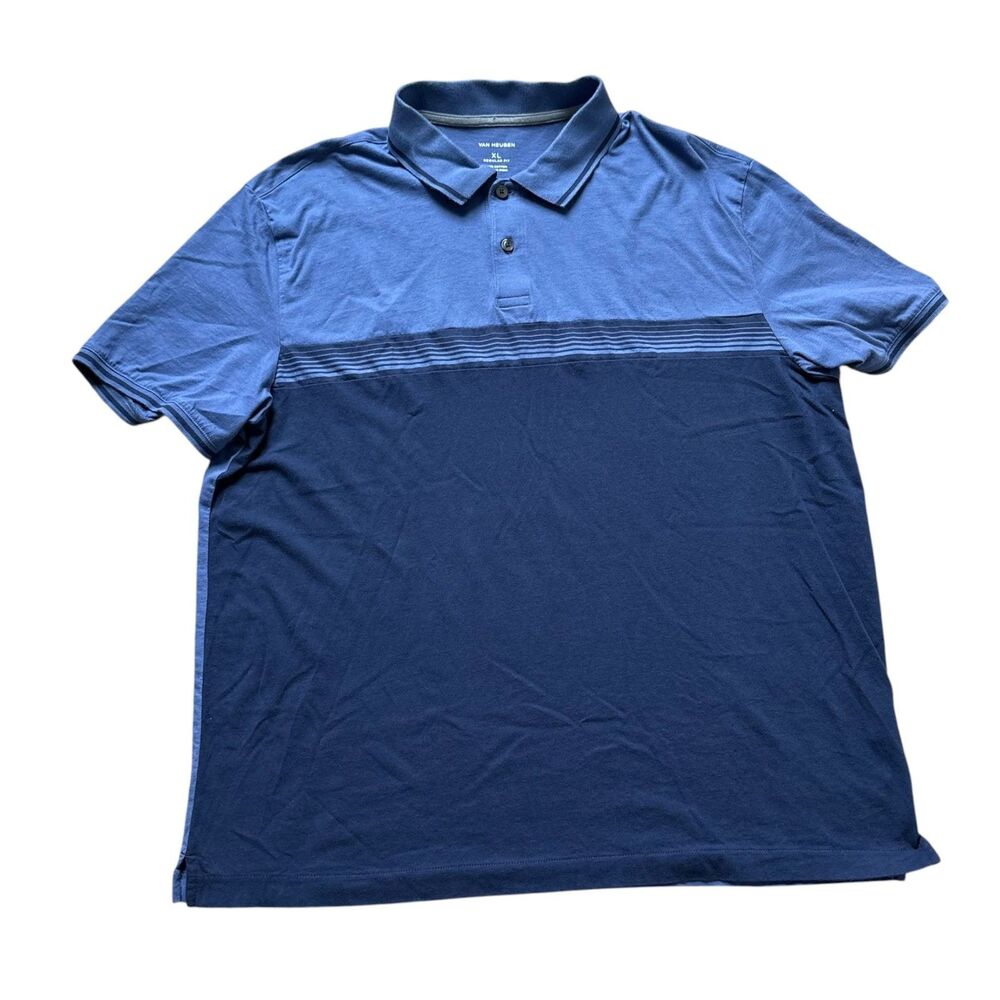 Van Heusen Shirt Polo Mens Extra Large Blue Henley Spread Collar Cotton Sz XL